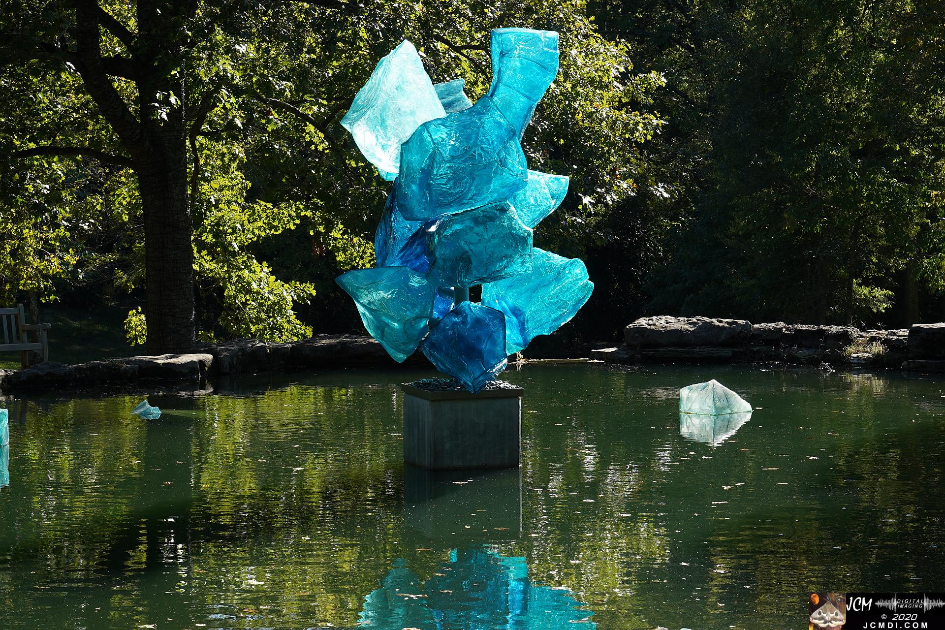 20200930 CheekWood Chihuly - Blue ice blocks in pond